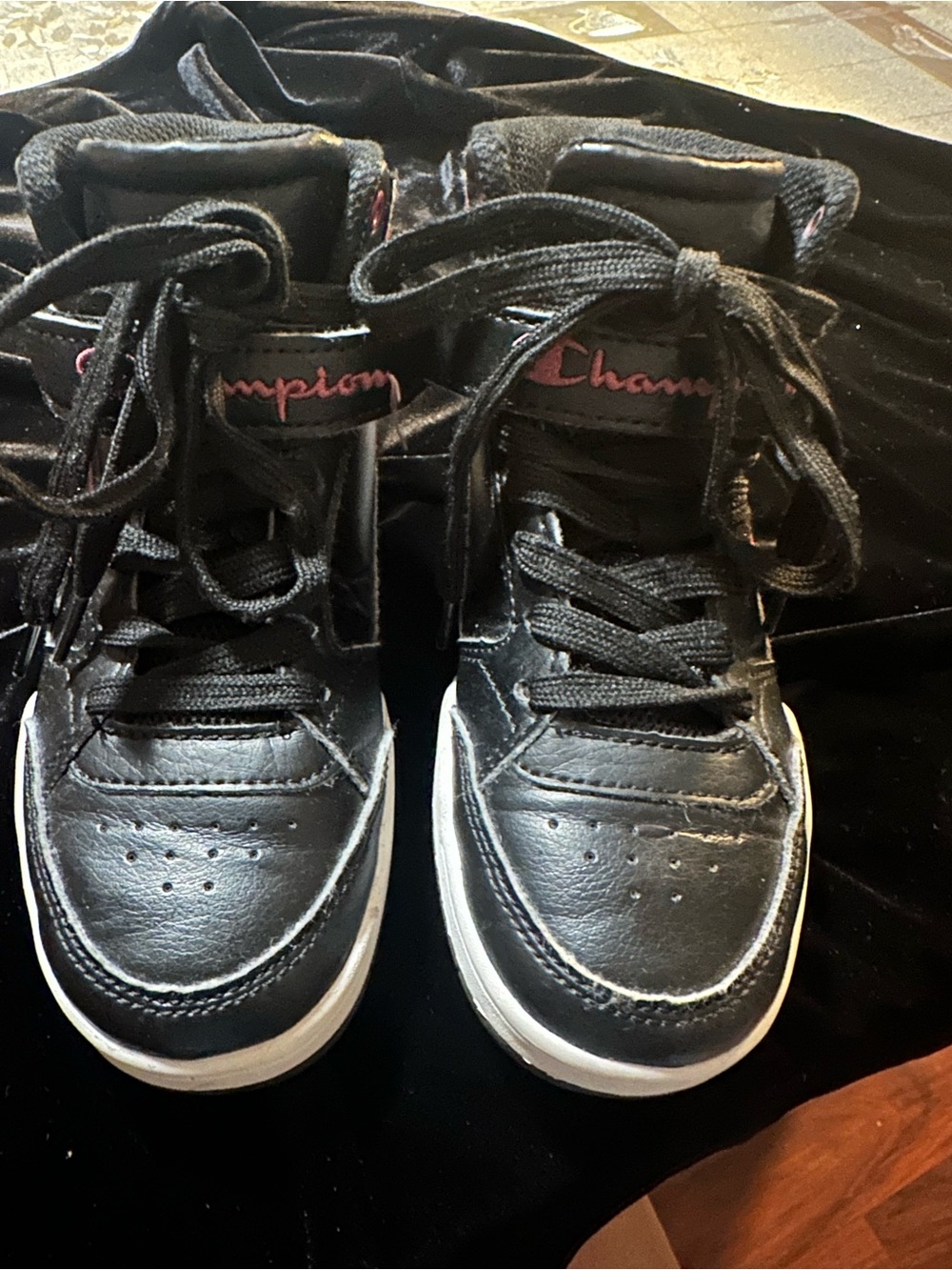 Champion Black Sneakers with Red and Blue Logo Accent